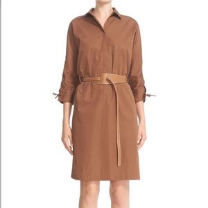 MAXMARA Osanna Cotton Poplin Shirt Dress Brown 10